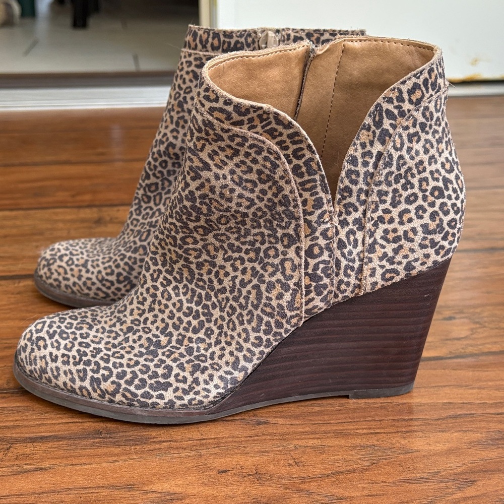 Lucky Brand Animal Print Wedge Booties size 6.5